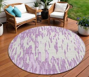HomeRoots 5' Abstract Lavender and Ivory Washable Area Rug for Modern Indoor and Outdoor Spaces, Durable Design 8' Round 612679