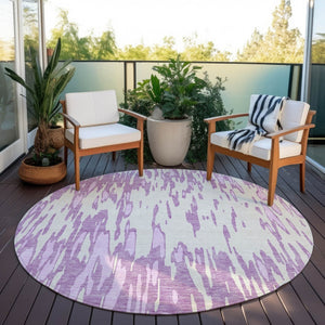 HomeRoots 5' Abstract Lavender and Ivory Washable Area Rug for Modern Indoor and Outdoor Spaces, Durable Design 8' Round 612679