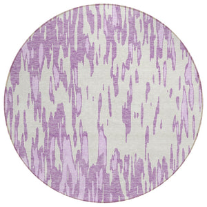 HomeRoots 5' Abstract Lavender and Ivory Washable Area Rug for Modern Indoor and Outdoor Spaces, Durable Design 8' Round 612679