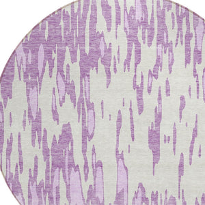HomeRoots 5' Abstract Lavender and Ivory Washable Area Rug for Modern Indoor and Outdoor Spaces, Durable Design 8' Round 612679