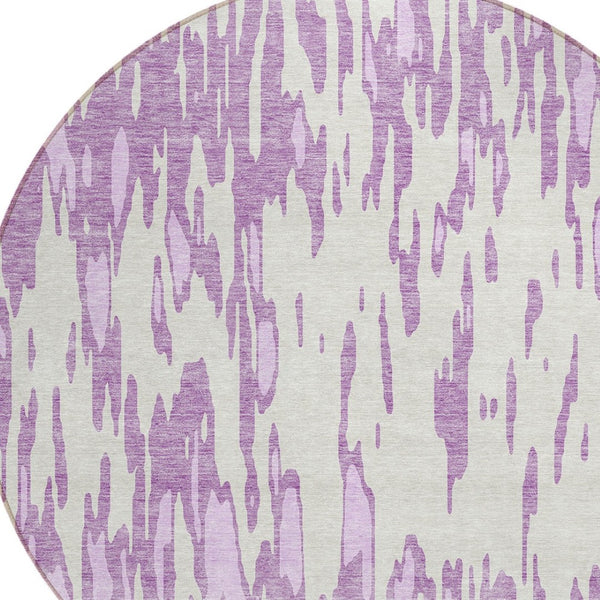 HomeRoots 5' Abstract Lavender and Ivory Washable Area Rug for Modern Indoor and Outdoor Spaces, Durable Design 8' Round 612679