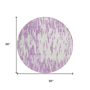 HomeRoots 5' Abstract Lavender and Ivory Washable Area Rug for Modern Indoor and Outdoor Spaces, Durable Design 8' Round 612679