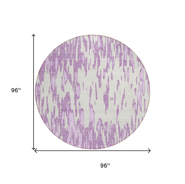 HomeRoots 5' Abstract Lavender and Ivory Washable Area Rug for Modern Indoor and Outdoor Spaces, Durable Design 8' Round 612679