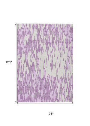 HomeRoots 5' Abstract Lavender and Ivory Washable Area Rug for Modern Indoor and Outdoor Spaces, Durable Design 8' X 10' 612680