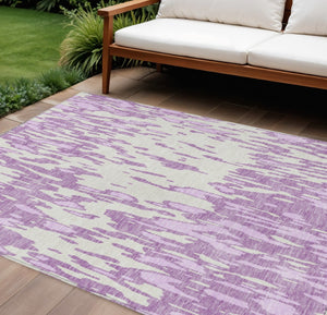 HomeRoots 5' Abstract Lavender and Ivory Washable Area Rug for Modern Indoor and Outdoor Spaces, Durable Design 9' X 12' 612681