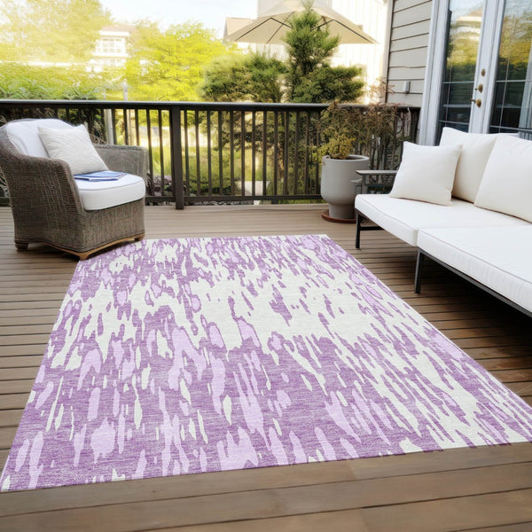 HomeRoots 5' Abstract Lavender and Ivory Washable Area Rug for Modern Indoor and Outdoor Spaces, Durable Design 9' X 12' 612681