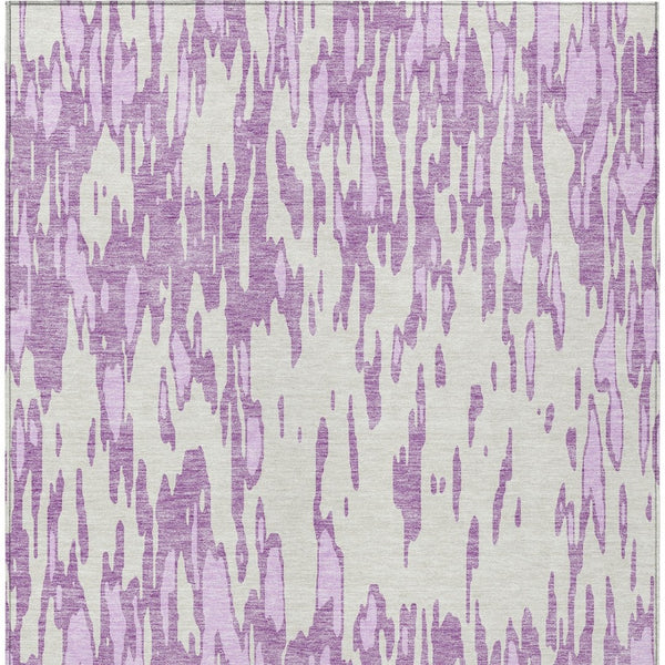 HomeRoots 5' Abstract Lavender and Ivory Washable Area Rug for Modern Indoor and Outdoor Spaces, Durable Design 10' X 14' 612682
