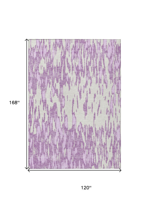 HomeRoots 5' Abstract Lavender and Ivory Washable Area Rug for Modern Indoor and Outdoor Spaces, Durable Design 10' X 14' 612682