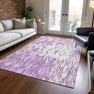 HomeRoots 5' Abstract Lavender and Ivory Washable Area Rug for Modern Indoor and Outdoor Spaces, Durable Design 10' X 14' 612682