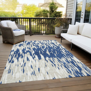 HomeRoots 5' Navy Blue and Ivory Abstract Area Rug - Stylish, Washable, Indoor/Outdoor, Perfect for High-Traffic Spaces 5' X 8' 612684