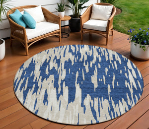 HomeRoots 5' Navy Blue and Ivory Abstract Area Rug - Stylish, Washable, Indoor/Outdoor, Perfect for High-Traffic Spaces 8' Round 612685