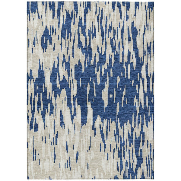 HomeRoots 5' Navy Blue and Ivory Abstract Area Rug - Stylish, Washable, Indoor/Outdoor, Perfect for High-Traffic Spaces 8' X 10' 612686