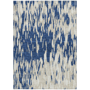 HomeRoots 5' Navy Blue and Ivory Abstract Area Rug - Stylish, Washable, Indoor/Outdoor, Perfect for High-Traffic Spaces 9' X 12' 612687
