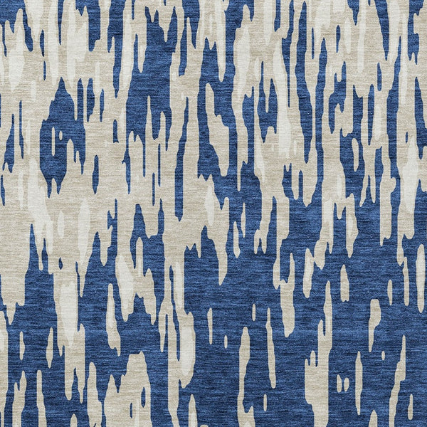 HomeRoots 5' Navy Blue and Ivory Abstract Area Rug - Stylish, Washable, Indoor/Outdoor, Perfect for High-Traffic Spaces 10' X 14' 612688