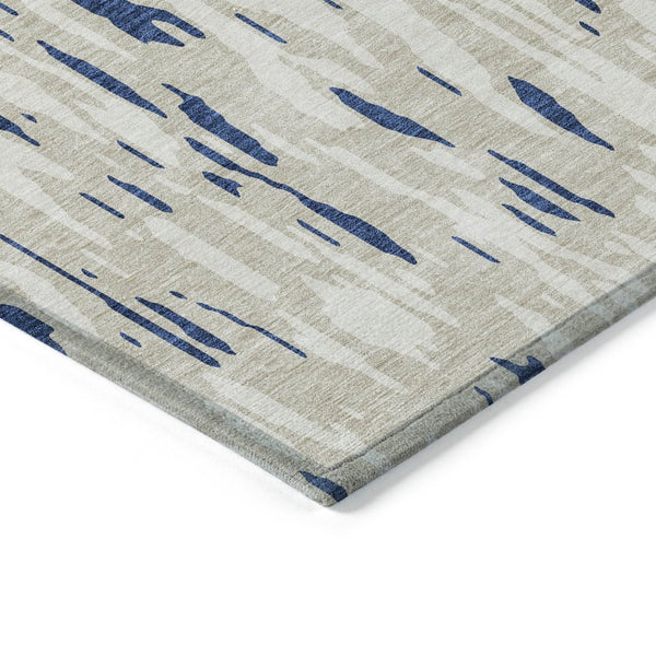 HomeRoots 5' Navy Blue and Ivory Abstract Area Rug - Stylish, Washable, Indoor/Outdoor, Perfect for High-Traffic Spaces 10' X 14' 612688