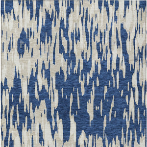 HomeRoots 5' Navy Blue and Ivory Abstract Area Rug - Stylish, Washable, Indoor/Outdoor, Perfect for High-Traffic Spaces 10' X 14' 612688