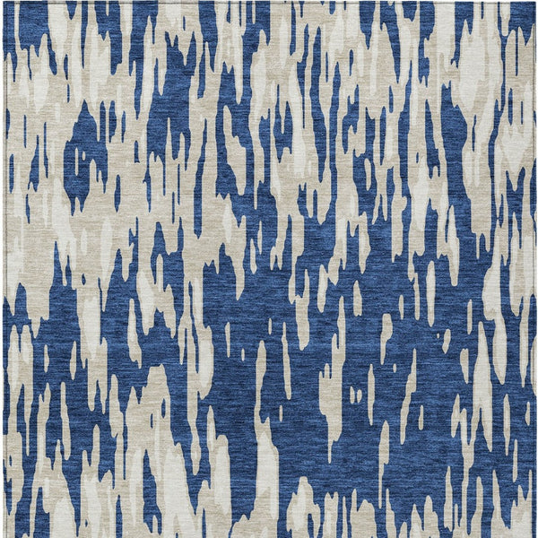 HomeRoots 5' Navy Blue and Ivory Abstract Area Rug - Stylish, Washable, Indoor/Outdoor, Perfect for High-Traffic Spaces 10' X 14' 612688