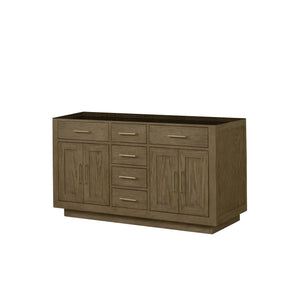 English Elm Grey Grey Oak Double Bath Vanity 60 in W x 22 in D - Midcentury 2-Sink Wood Cabinet, Soft-Close Drawers, Fully Assembled B2731P257742