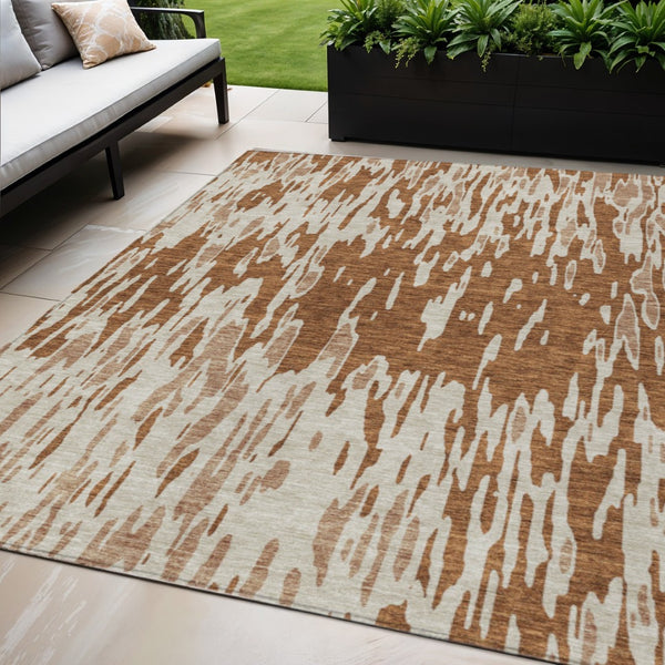 HomeRoots 5' Bold Orange and Ivory Abstract Indoor Outdoor Area Rug - Stylish, Durable, Easy-Care Design 5' X 8' 612690