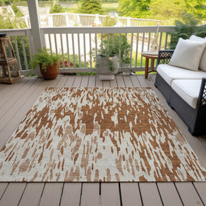 HomeRoots 5' Bold Orange and Ivory Abstract Indoor Outdoor Area Rug - Stylish, Durable, Easy-Care Design 5' X 8' 612690