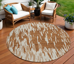HomeRoots 5' Bold Orange and Ivory Abstract Indoor Outdoor Area Rug - Stylish, Durable, Easy-Care Design 8' Round 612691