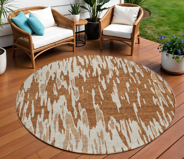 HomeRoots 5' Bold Orange and Ivory Abstract Indoor Outdoor Area Rug - Stylish, Durable, Easy-Care Design 8' Round 612691