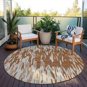 HomeRoots 5' Bold Orange and Ivory Abstract Indoor Outdoor Area Rug - Stylish, Durable, Easy-Care Design 8' Round 612691