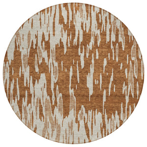 HomeRoots 5' Bold Orange and Ivory Abstract Indoor Outdoor Area Rug - Stylish, Durable, Easy-Care Design 8' Round 612691