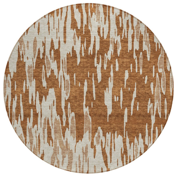 HomeRoots 5' Bold Orange and Ivory Abstract Indoor Outdoor Area Rug - Stylish, Durable, Easy-Care Design 8' Round 612691