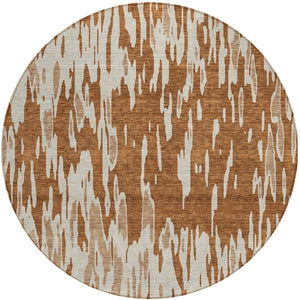 HomeRoots 5' Bold Orange and Ivory Abstract Indoor Outdoor Area Rug - Stylish, Durable, Easy-Care Design 8' Round 612691