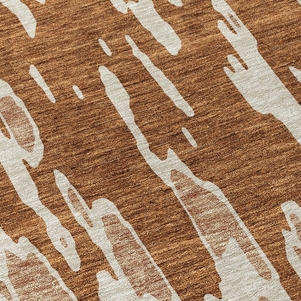 HomeRoots 5' Bold Orange and Ivory Abstract Indoor Outdoor Area Rug - Stylish, Durable, Easy-Care Design 8' Round 612691