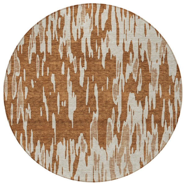 HomeRoots 5' Bold Orange and Ivory Abstract Indoor Outdoor Area Rug - Stylish, Durable, Easy-Care Design 8' Round 612691