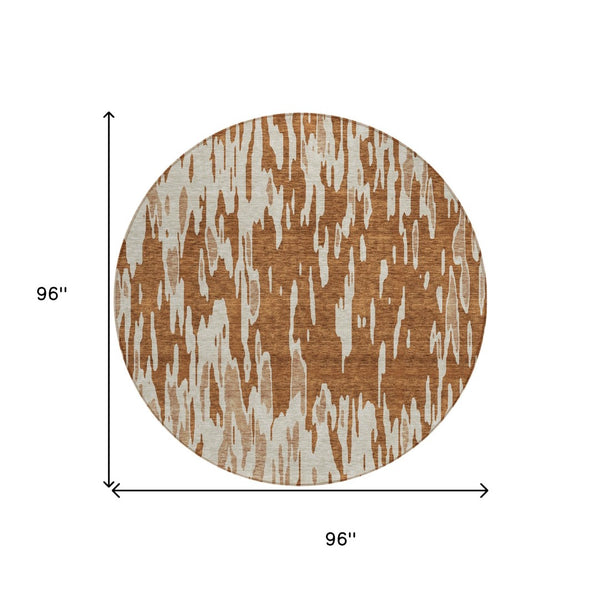 HomeRoots 5' Bold Orange and Ivory Abstract Indoor Outdoor Area Rug - Stylish, Durable, Easy-Care Design 8' Round 612691