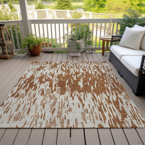 HomeRoots 5' Bold Orange and Ivory Abstract Indoor Outdoor Area Rug - Stylish, Durable, Easy-Care Design 8' X 10' 612692