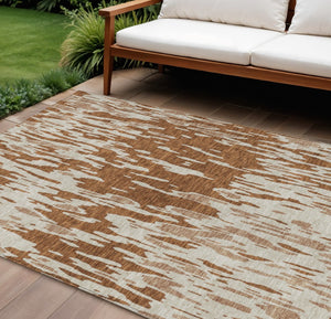 HomeRoots 5' Bold Orange and Ivory Abstract Indoor Outdoor Area Rug - Stylish, Durable, Easy-Care Design 9' X 12' 612693