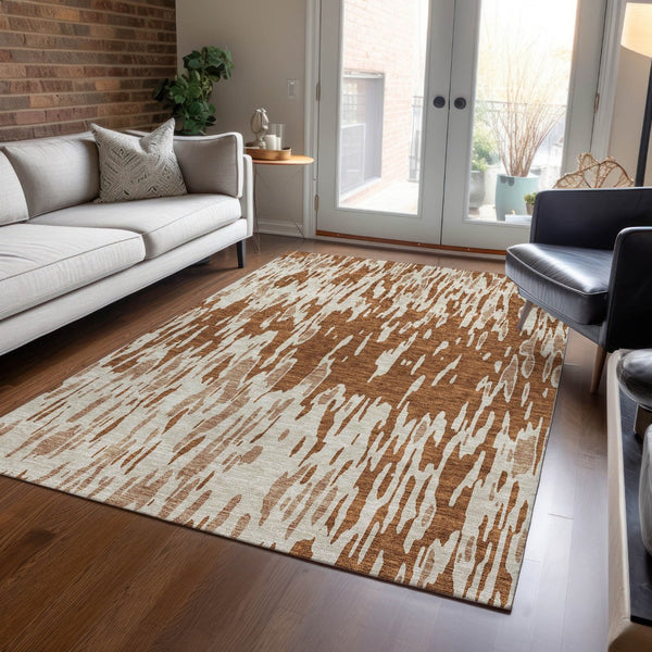 HomeRoots 5' Bold Orange and Ivory Abstract Indoor Outdoor Area Rug - Stylish, Durable, Easy-Care Design 9' X 12' 612693