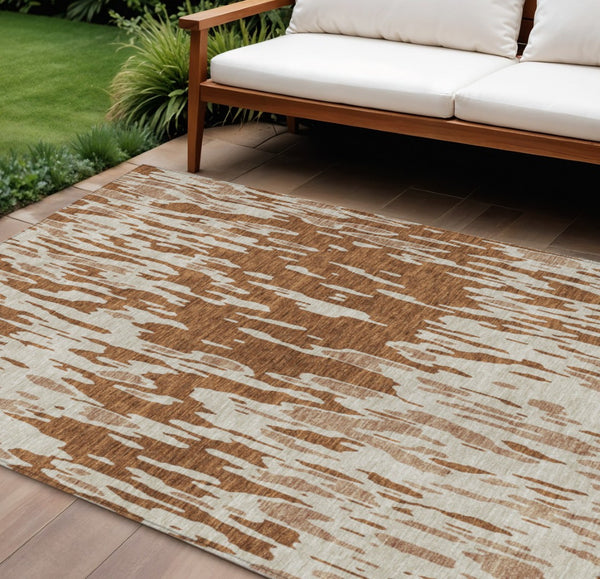HomeRoots 5' Bold Orange and Ivory Abstract Indoor Outdoor Area Rug - Stylish, Durable, Easy-Care Design 10' X 14' 612694