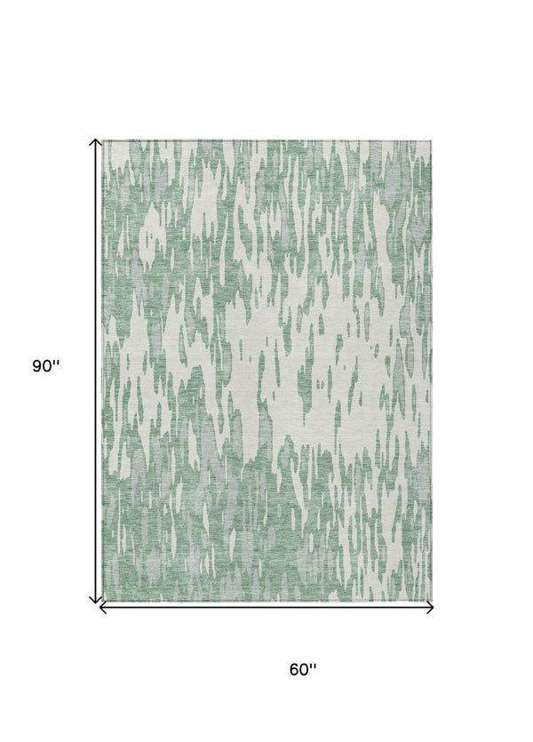HomeRoots 5' Modern Sage and Ivory Abstract Area Rug for Indoor and Outdoor Use - Durable, Washable Design 5' X 8' 612696