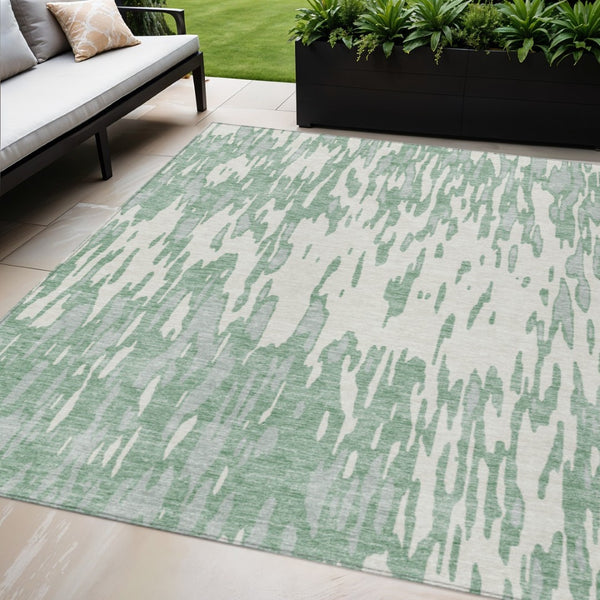 HomeRoots 5' Modern Sage and Ivory Abstract Area Rug for Indoor and Outdoor Use - Durable, Washable Design 5' X 8' 612696