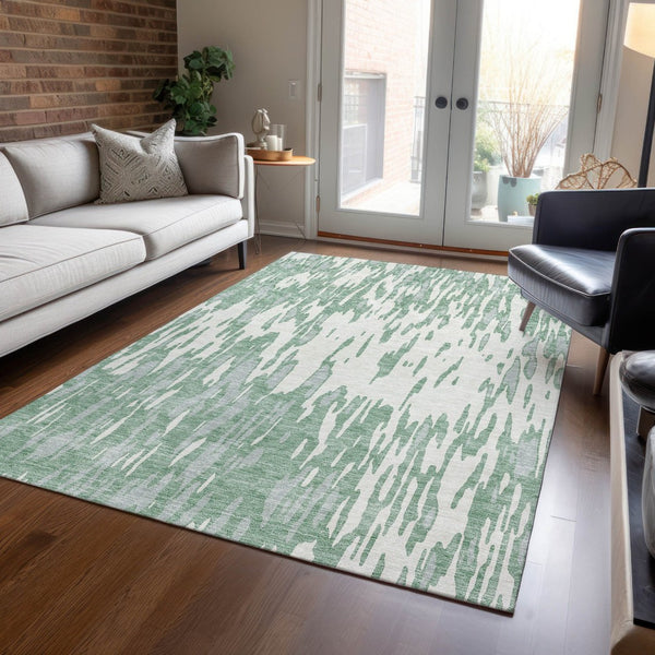 HomeRoots 5' Modern Sage and Ivory Abstract Area Rug for Indoor and Outdoor Use - Durable, Washable Design 5' X 8' 612696