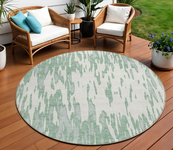 HomeRoots 5' Modern Sage and Ivory Abstract Area Rug for Indoor and Outdoor Use - Durable, Washable Design 8' Round 612697