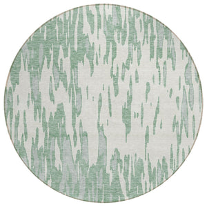 HomeRoots 5' Modern Sage and Ivory Abstract Area Rug for Indoor and Outdoor Use - Durable, Washable Design 8' Round 612697