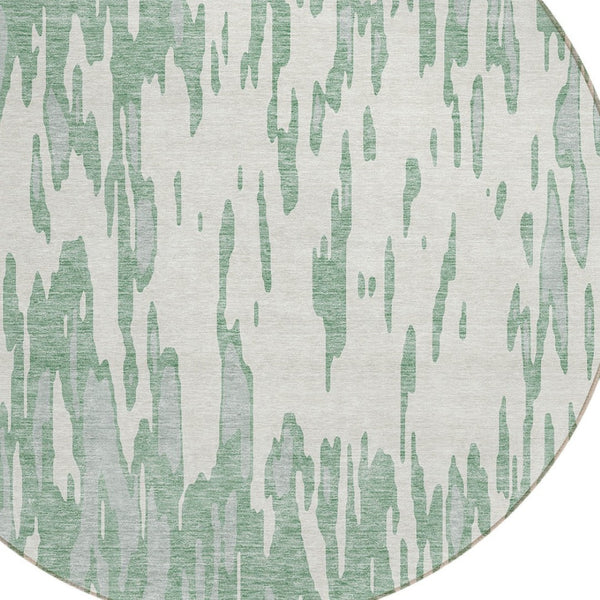 HomeRoots 5' Modern Sage and Ivory Abstract Area Rug for Indoor and Outdoor Use - Durable, Washable Design 8' Round 612697