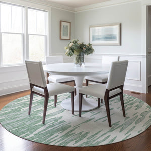 HomeRoots 5' Modern Sage and Ivory Abstract Area Rug for Indoor and Outdoor Use - Durable, Washable Design 8' Round 612697