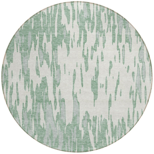 HomeRoots 5' Modern Sage and Ivory Abstract Area Rug for Indoor and Outdoor Use - Durable, Washable Design 8' Round 612697