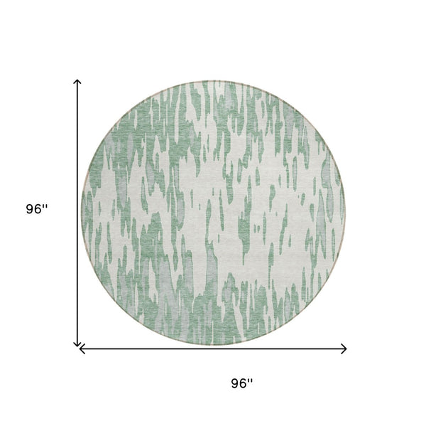 HomeRoots 5' Modern Sage and Ivory Abstract Area Rug for Indoor and Outdoor Use - Durable, Washable Design 8' Round 612697