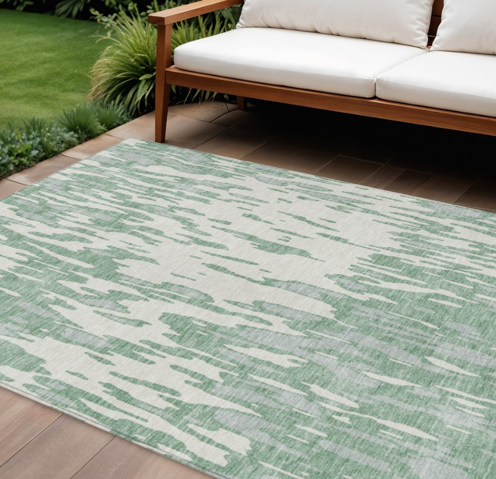 HomeRoots 9' X 12' Sage and Ivory Abstract Area Rug - Stylish, Washable, Indoor/Outdoor, Durable, Low-Maintenance Design 612699