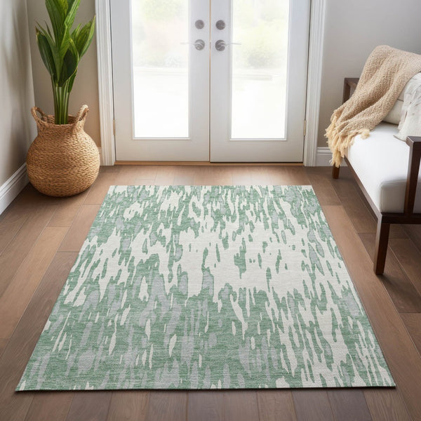 HomeRoots 9' X 12' Sage and Ivory Abstract Area Rug - Stylish, Washable, Indoor/Outdoor, Durable, Low-Maintenance Design 612699