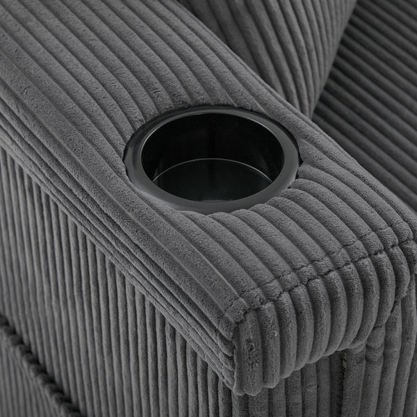 English Elm UNITED Corduroy L-Shaped Sectional Sofa with Storage Ottoman, USB Ports, Cup Holders & LED Lighting Dark Gray W1568P332407