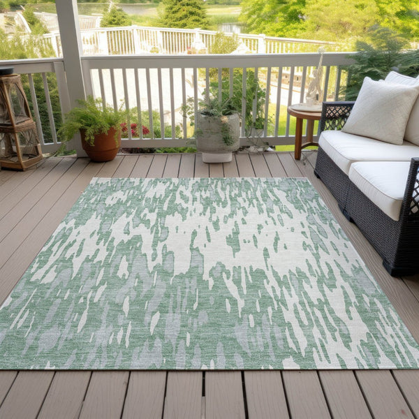 HomeRoots 5' Modern Sage and Ivory Abstract Area Rug for Indoor and Outdoor Use - Durable, Washable Design 10' X 14' 612700